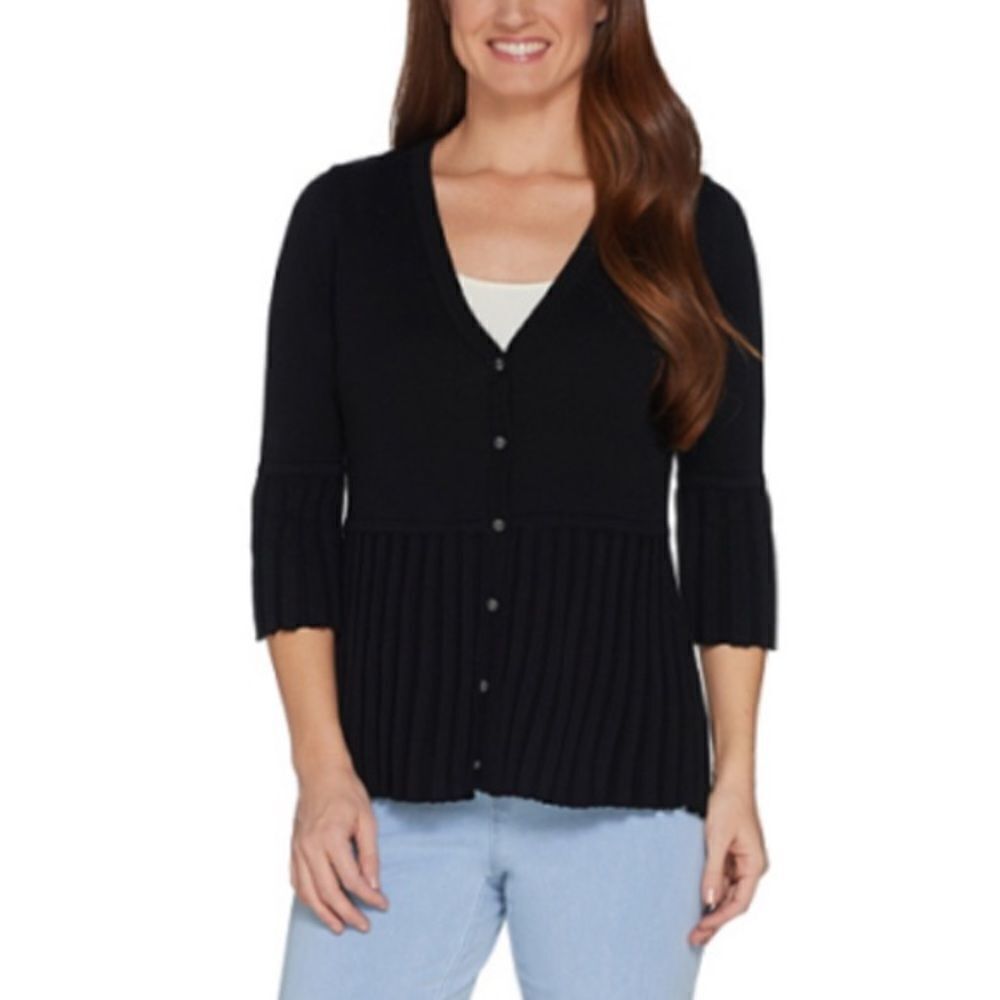 Isaac Mizrahi V-neck Pleated Peplum Cardigan